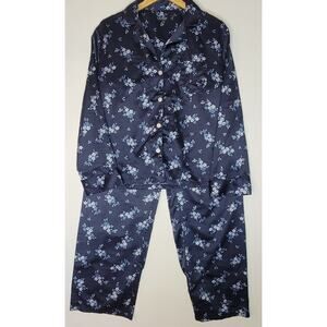 LAUREN RALPH LAUREN Floral Print Satin Pajama Set Dark Blue Women's sz M